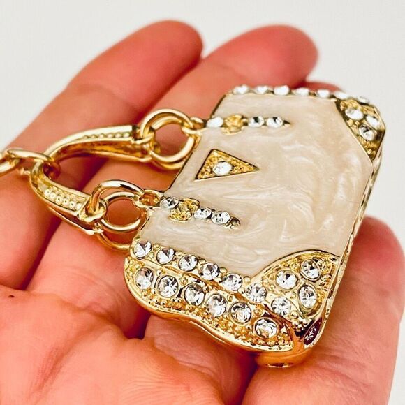 NWT Gorgeous Ivory & Gold Bling Metal Purse Handbag Lobster Keyring Key holder - Picture 6 of 12